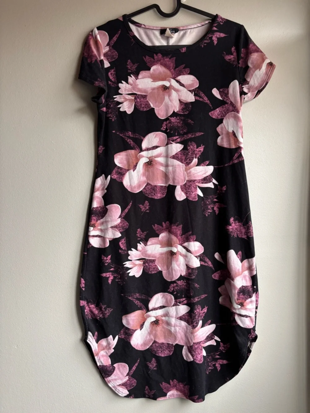 Dynamite Black Midi Dress with Pink Floral Print - Picture 2 of 5